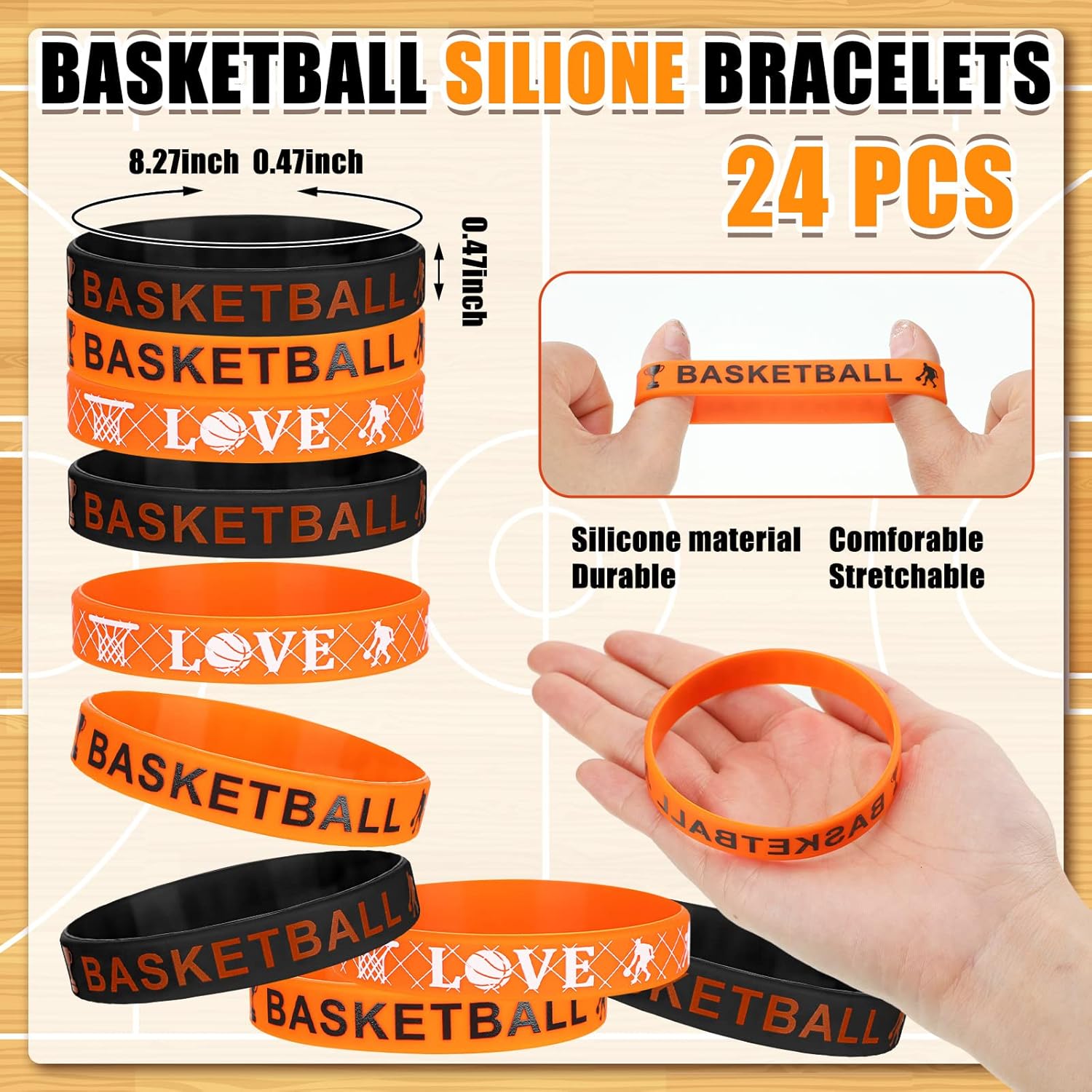 WILLBOND 86 Pcs Basketball Party Favors Including Basketball Goodie Bags Drawstring Bag Silicone Bracelets Wristbands Keychains Stickers for Team Gifts Birthday Party Decoration Supply - Image 4