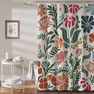 MUGINYU Cute Colorful Floral Linen Shower Curtain, Abstract Botanical Mo...