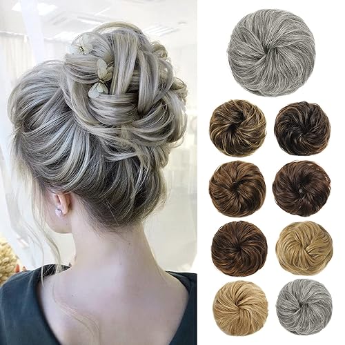 Flufymooz Moño desordenado, 100 % cabello humano real, extensión de cabello despeinado hacia arriba natural, rizado y desordenado con banda