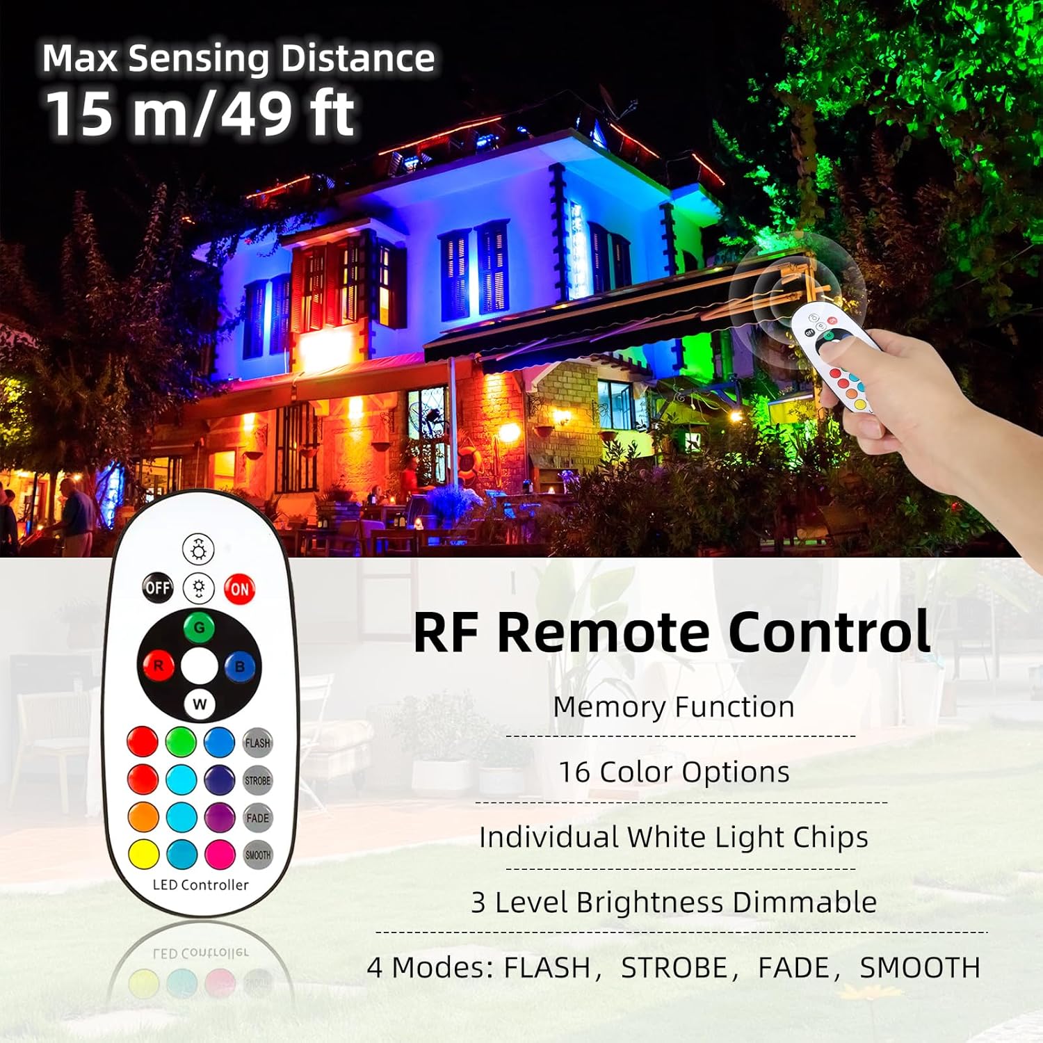 Christmas Spotlights Outdoor, 12W RGB Color Changing Landscape Lighting 120V Waterproof Spotlight with Plug & Remote for House Garden Path Tree Patio Lawn Decoration （2 Pack - Image 6