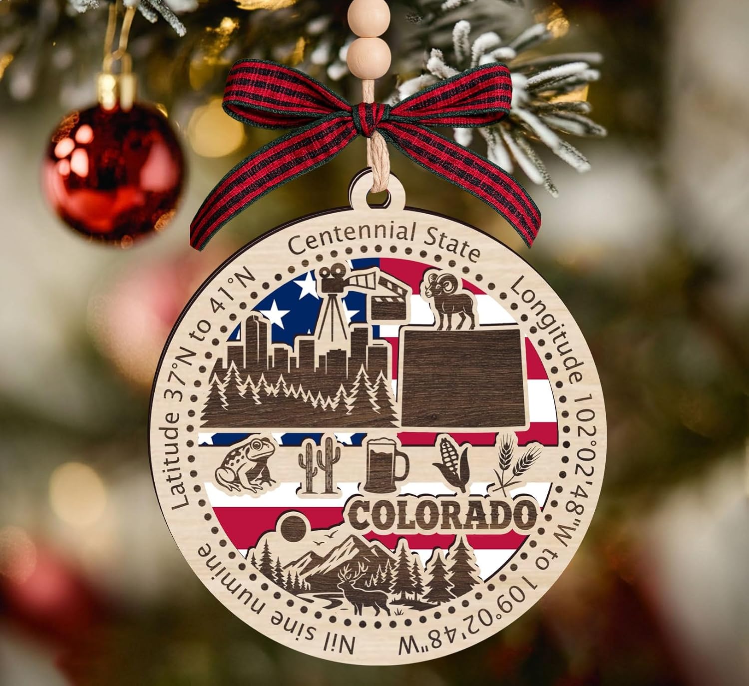 Colorado State Wooden Ornament - States Christmas Ornaments - Co State - Moving to Colorado Gift - First Christmas to Co - 2 Layer Ornament Wooden 4Inch