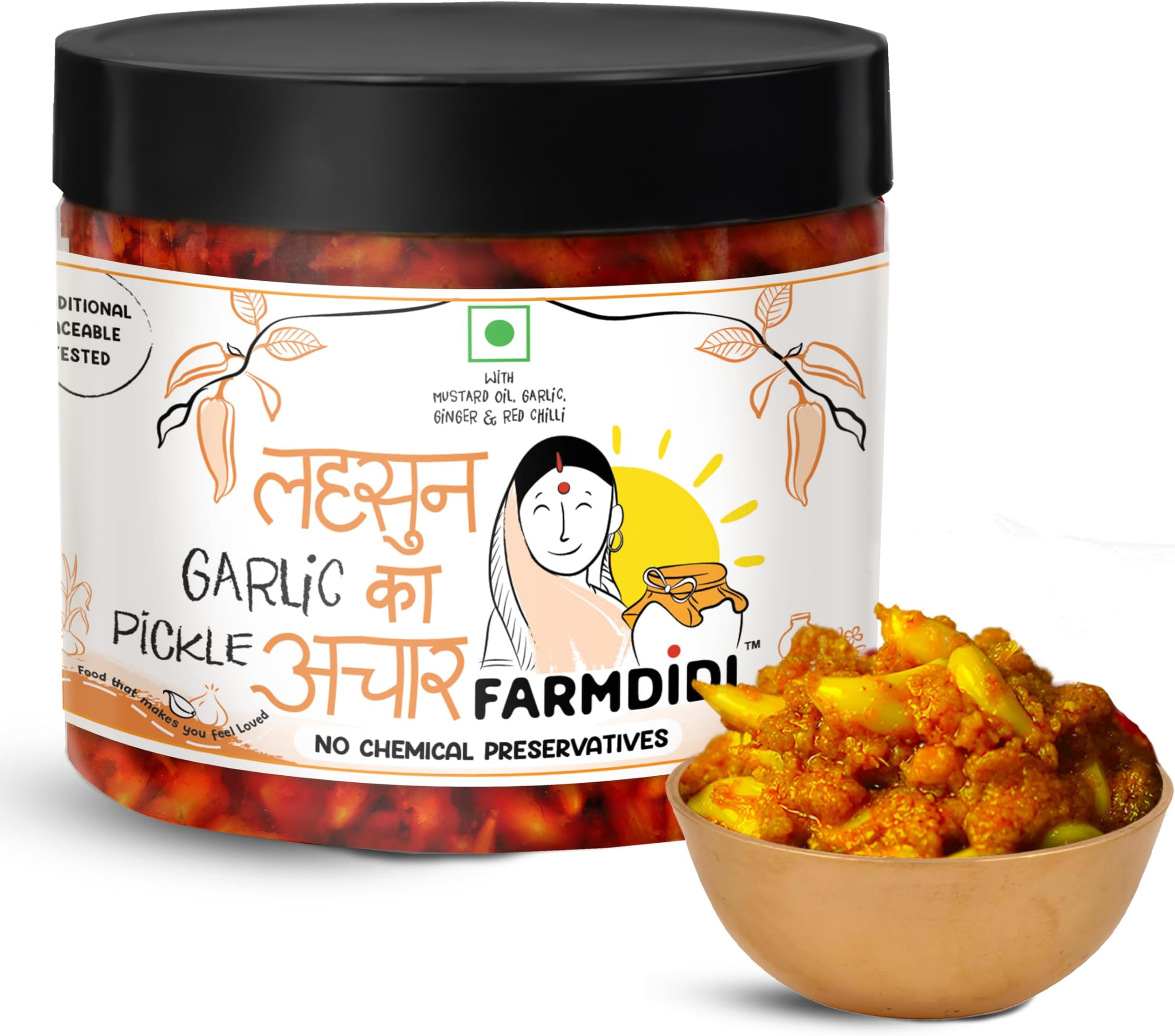 Garlic Pickle 325 G In Fresh | Traditional Homemade Lehsun Ka Achaar | Spicy Peeled Garlic Pickles | Organic Methods Used | Less Oil Pickle | No Chemical Presevatives