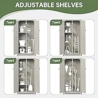 Vista 5 de Cobertizo de almacenamiento al aire libre con piso y estantes ajustables, armario de herramientas de jardín de madera resistente a la intemperie