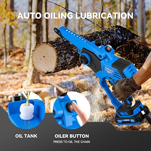Miniatura 3 de Mini motosierra inalámbrica de 6 pulgadas, motosierra eléctrica a batería con engrasador automático de mano con batería de 21 V y cargador para