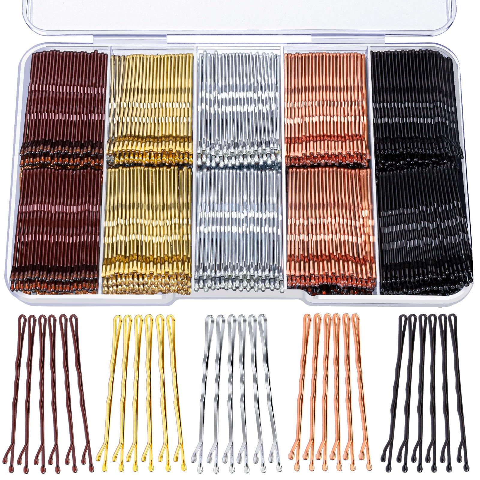Teenitor Bobby Pins, 250 Pcs 2Inch Bobby Pins Bulk for Women Girls, Silver, Black, Blonde, Brown - Secure Hold, Hair Pins with Storage Box, All Hair Types