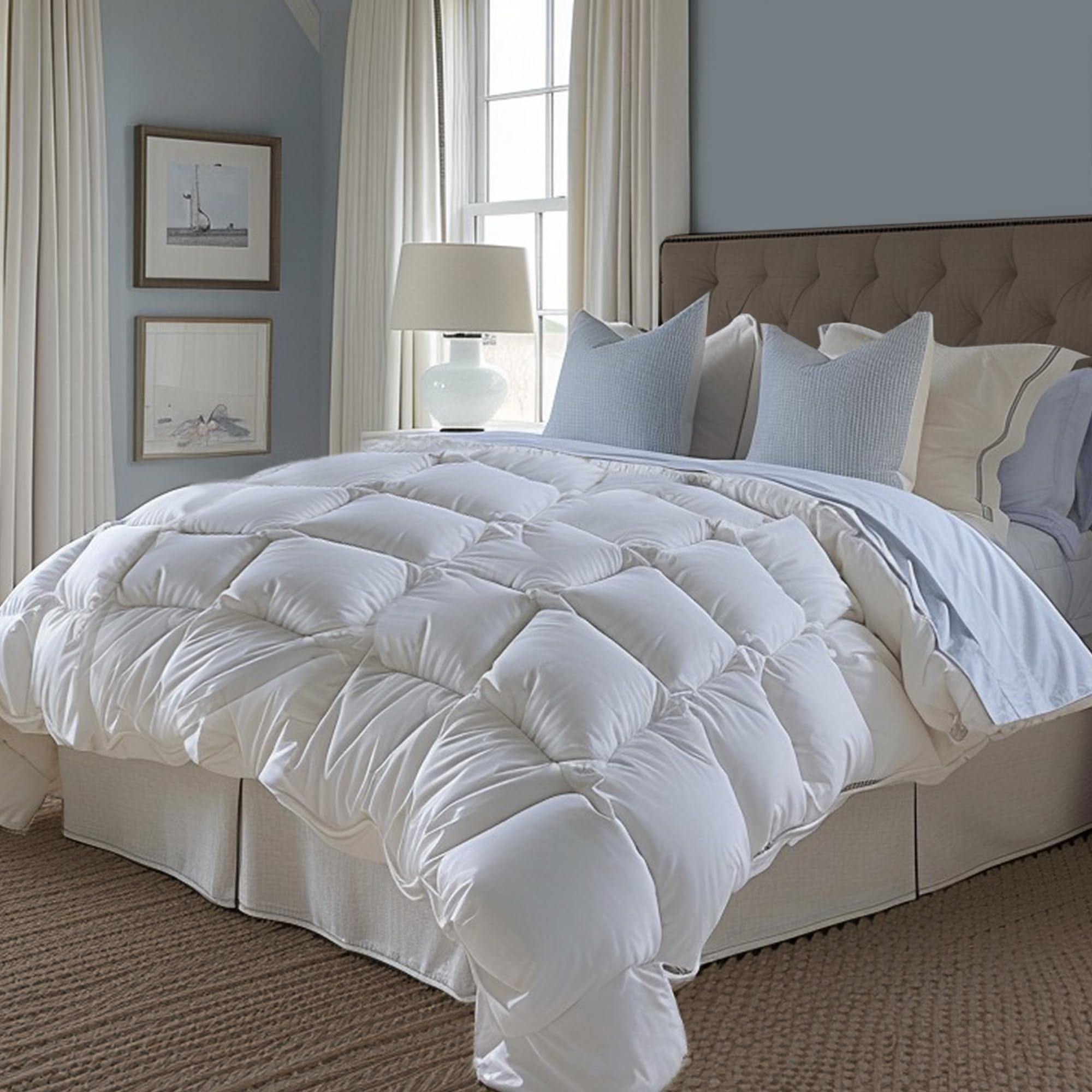 Luxury King Size Down Comforter | All Season Duck Down Duvet Insert | 750 Fill Power | Hotel Collection | Solid White (106x90 inches)