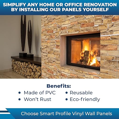 Miniatura 7 de Smart Profile Panel de pared 3D, piedra sintética fundida de PVC, 50 pies cuadrados para cobertura interior de pared completa, diseño resistente al