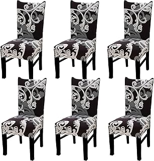 Tavie Dining Chair Covers Set of 6 Stretch Slipcover Elastic Stretchable Chairs Spandex Cover Protector Dark Brown Flower ...