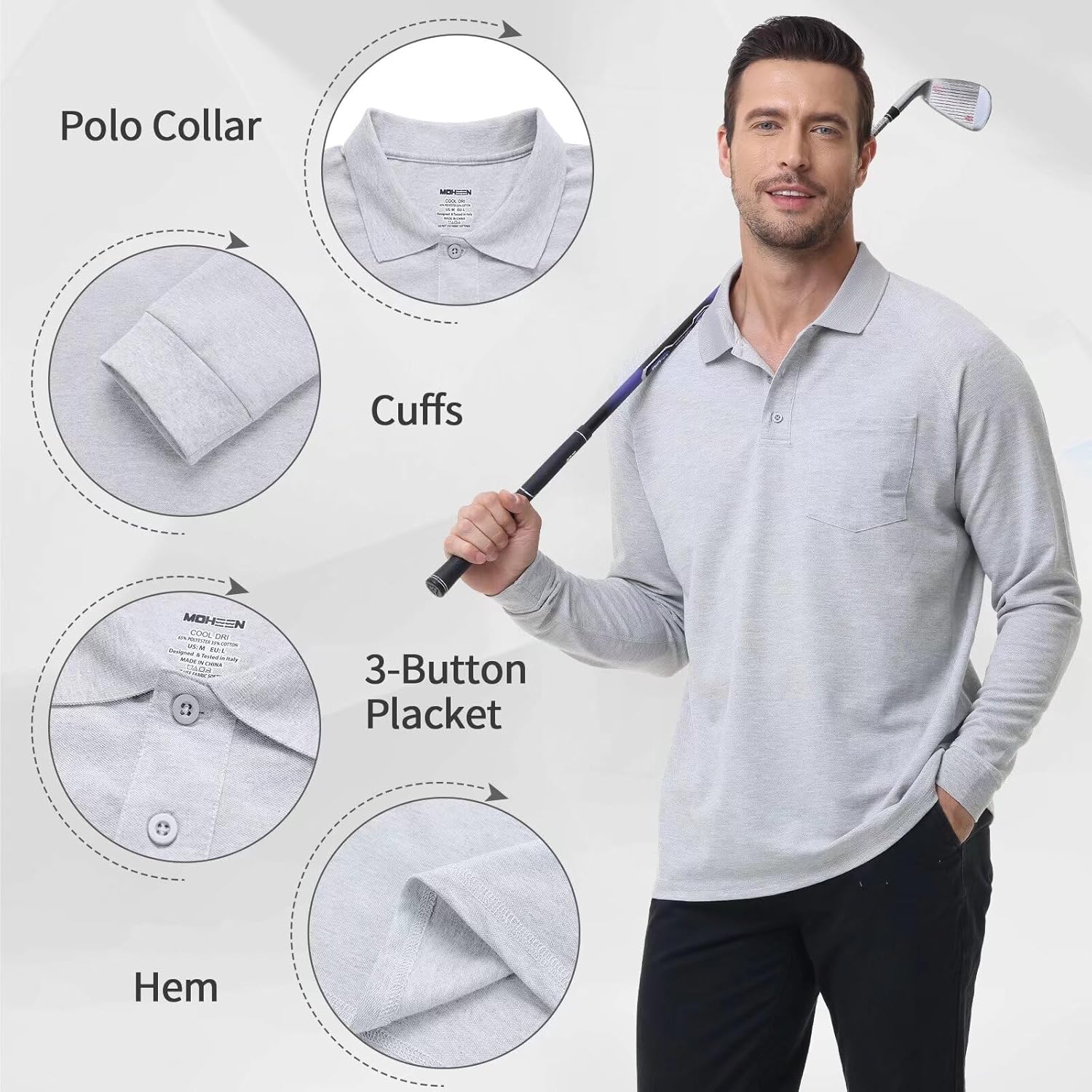 Men's Golf Polo Shirts M-6XL, Cotton Blend Moisture Wicking Performance Casual Collared Shirts - Image 2
