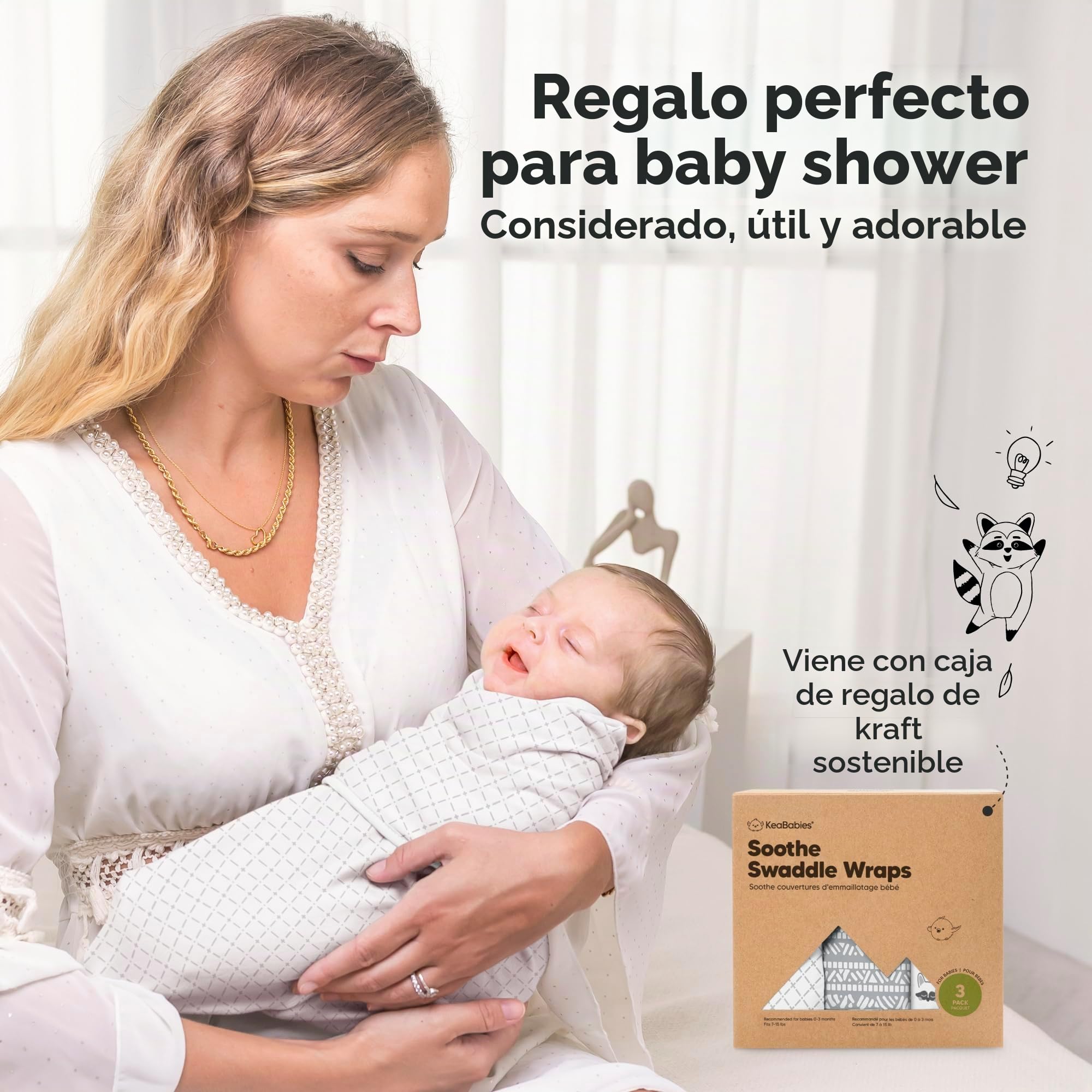 KeaBabies Sacos orgánicos para Dormir para bebé – Paquete de 3 pañales para bebé recién Nacido de 0 a 3 Meses – Saco de Dormir para bebé – Saco de Dormir para recién Nacido, bebé (Nordic)