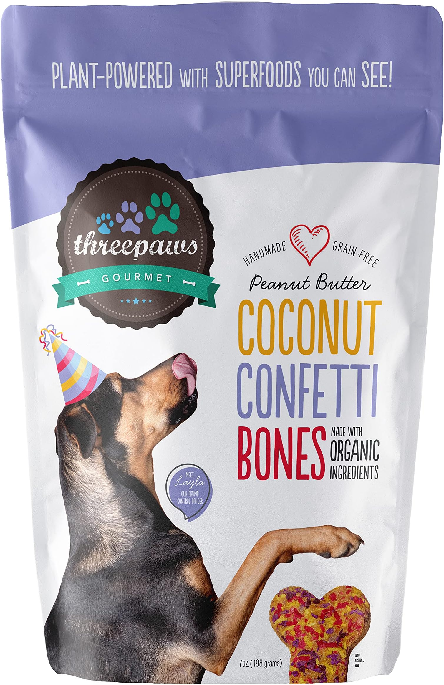 Confetti Bones, Coconut and Peanut Butter Gourmet Organic and Vegan Dog Treats - Gluten Free, Grain Free