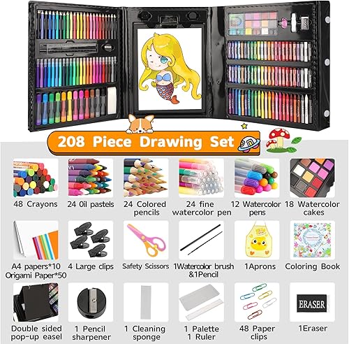 Miniatura 2 de Suministros de arte, paquete de 208 piezas de arte para niñas y niños, artistas, caja de arte de regalo de lujo con caballete tríptico, incluye