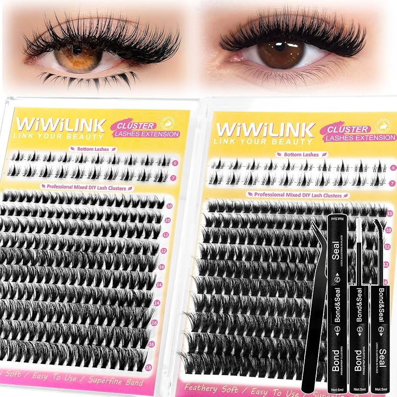 Kit de cílios postiços em tufos WiWiLINK com cílios inferiores, curvatura D, 10–18 mm