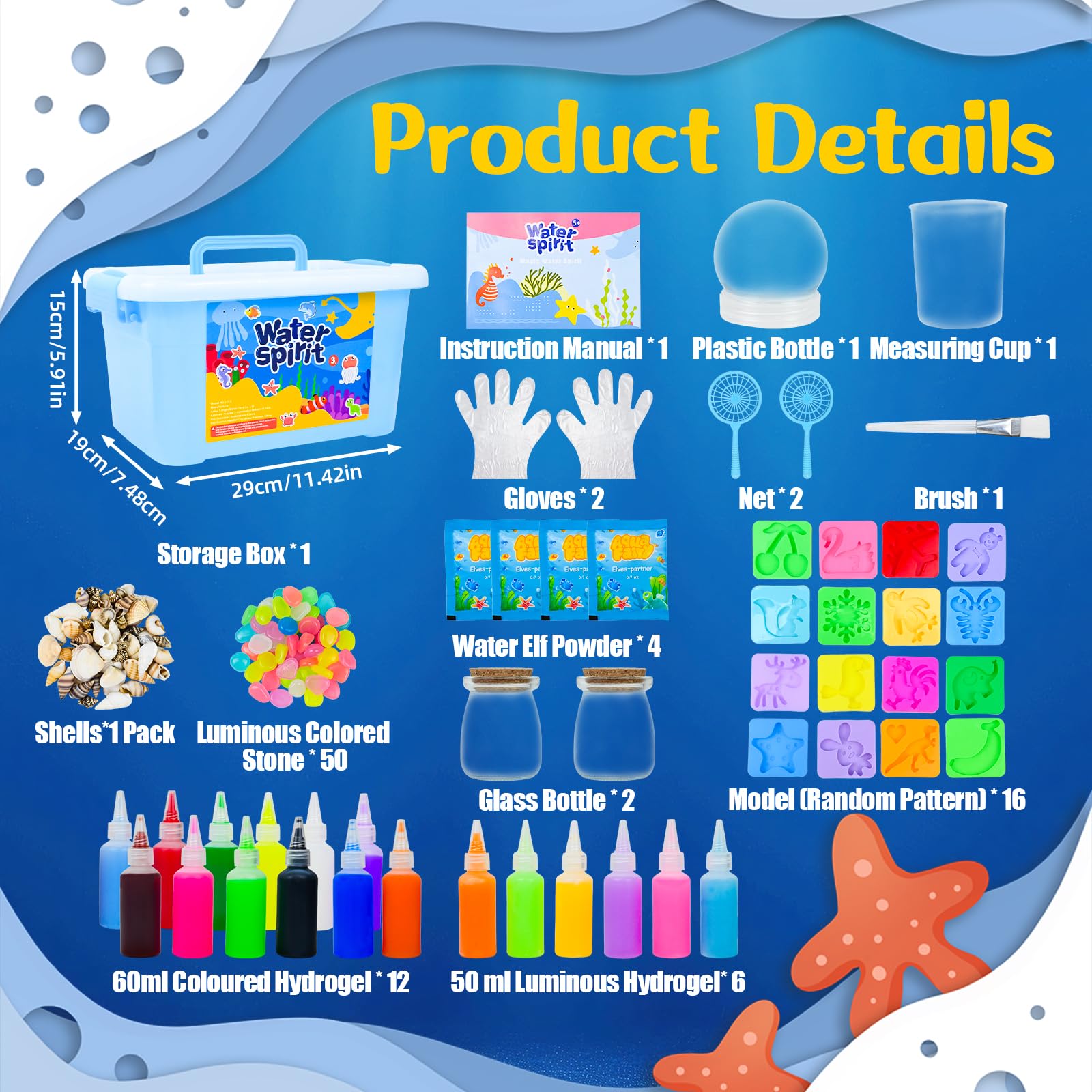 Kit Aqua Gelz - Activité Créative Enfant - 20 Gels Colorés + 16 Moules - Fabrication De Fées D'eau 3D - DIY à Partir De 3 Ans - Cadeau Garçon/fille