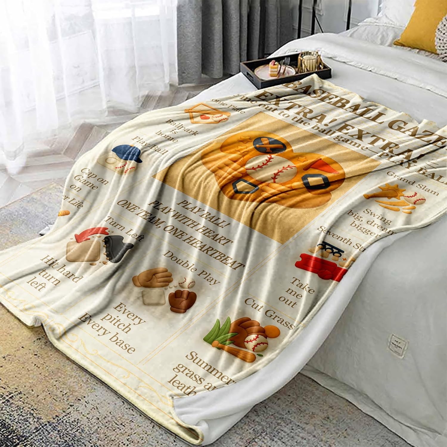 Baseball Throw Blanket 60x50 Flannel Fleece, Vintage Newspaper Style, Kids & Teens Room Decor, Gift for Players, Coach, Mom, Graduation, Sofa Couch Bed - Image 7