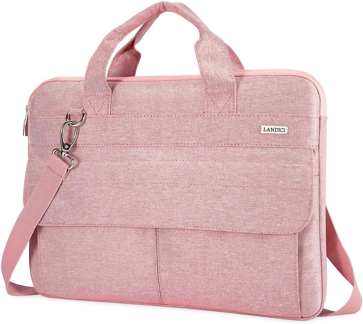 LANDICI Laptop Bag Case 13 14 inch with Shoulder Strap, Slim Waterproof Computer Sleeve Cover Compatible with MacBook Air 13/13.6 M1 M2 M3 M4, MacBook Pro 13/14, Chromebook 14, Pink