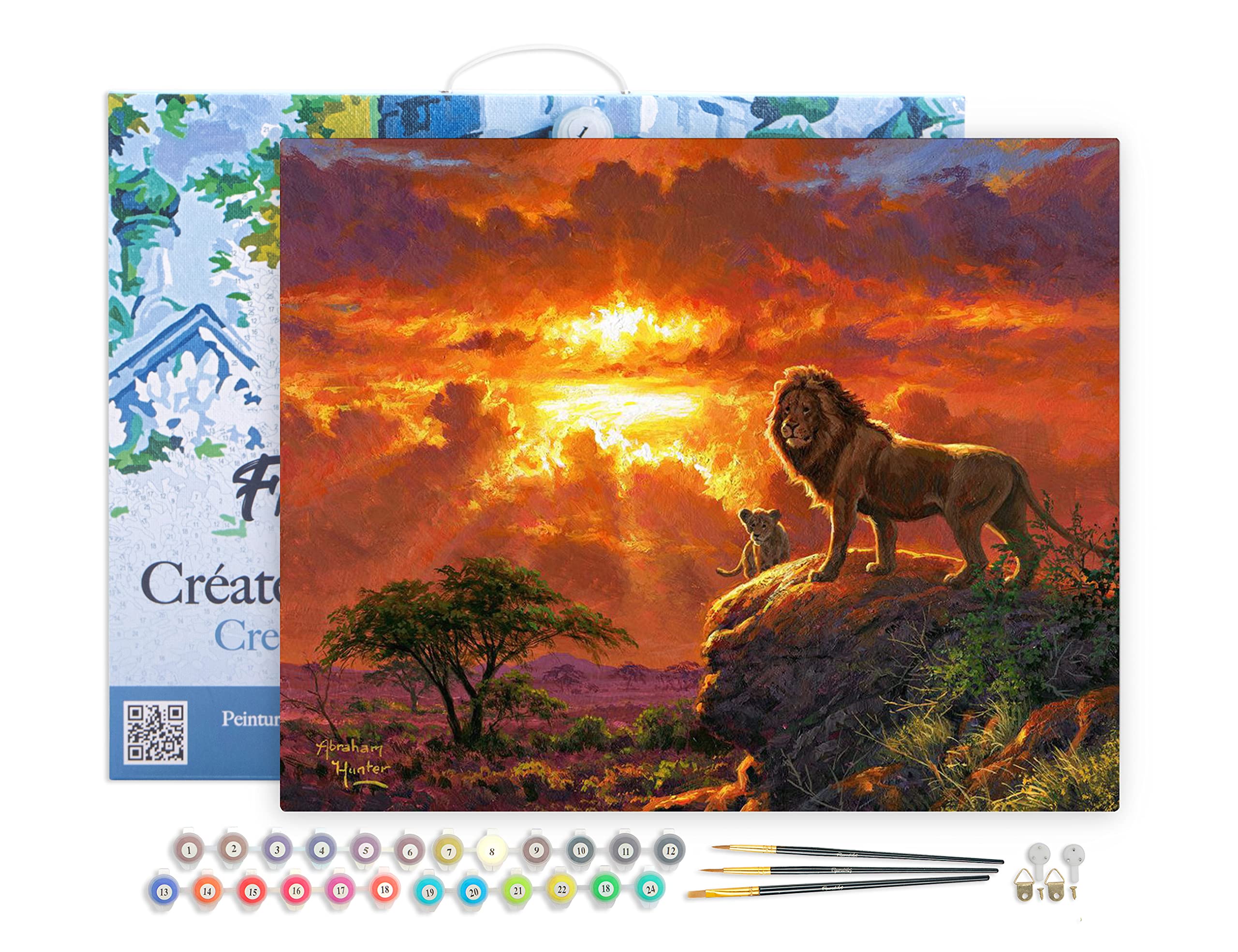Figured'Art Paint by Numbers for Adults with Frame Lion at Sunset 40x50cm - Craft Art Painting DIY Kit Canvas Already Stretched on a Wooden Frame