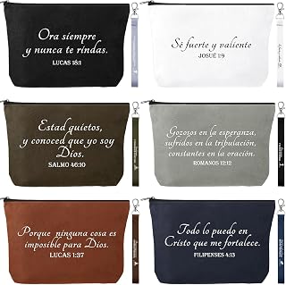 Huhumy 12 Pcs Christian Makeup Bag, Neutral Colors, Spanish Bible Word