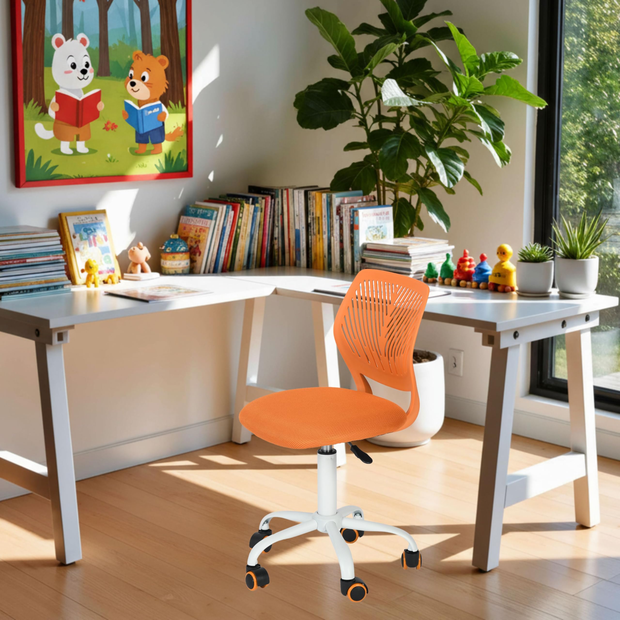 FurnitureR Chaise de Bureau réglable en Hauteur - Ergonomique et colorée - avec Dossier et accoudoirs - 5 Roues - pour Enfants de 3 à 10 Ans - Charge maximale : 100 kg