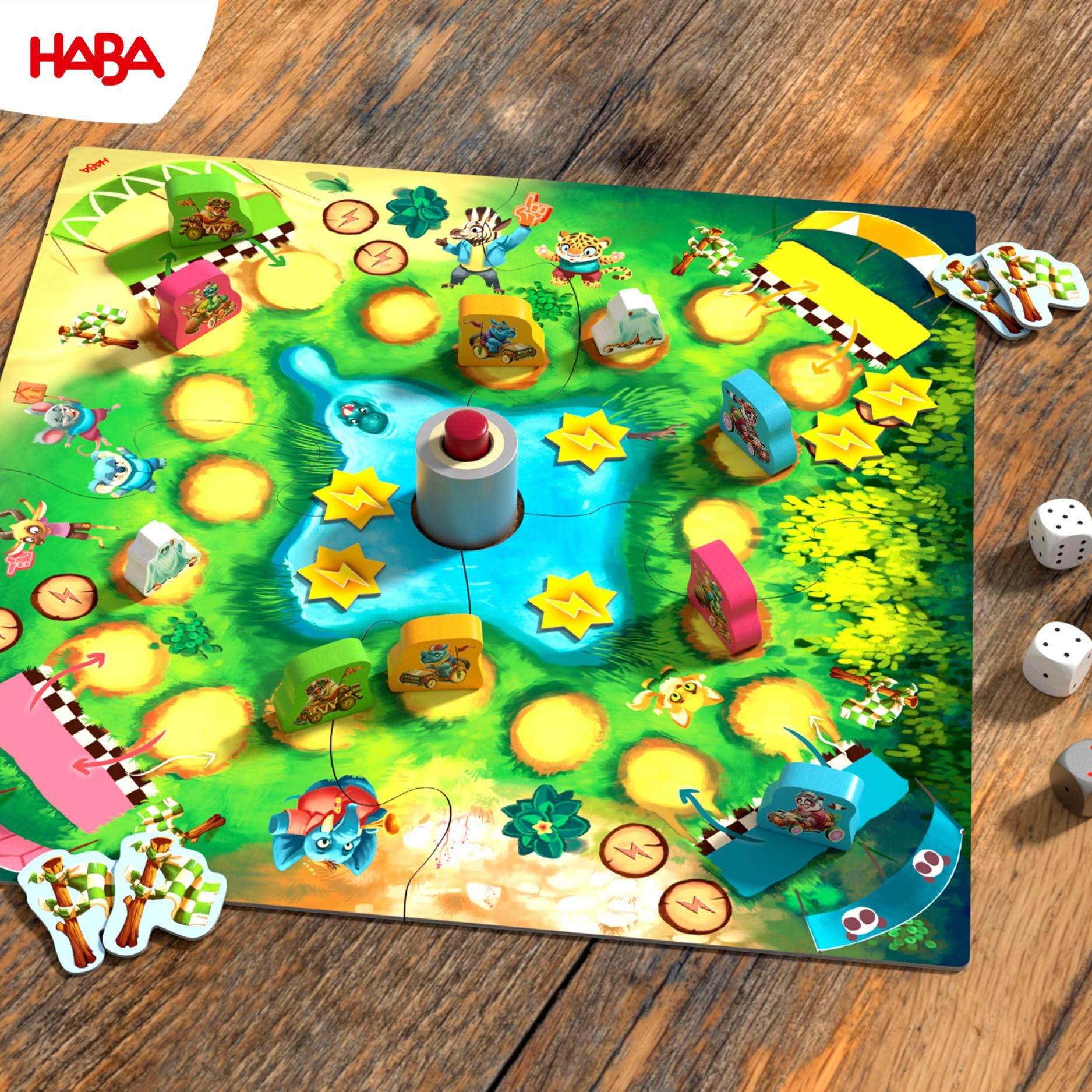 HABA Bamboo Rallye Cup – dynamisches Würfel- und Brettspiel für Kinder ab 6 Jahren – mit Einer lustigen Holzhupe – turbulente Interaktionen mit Frustrationsfaktor – 2010883002