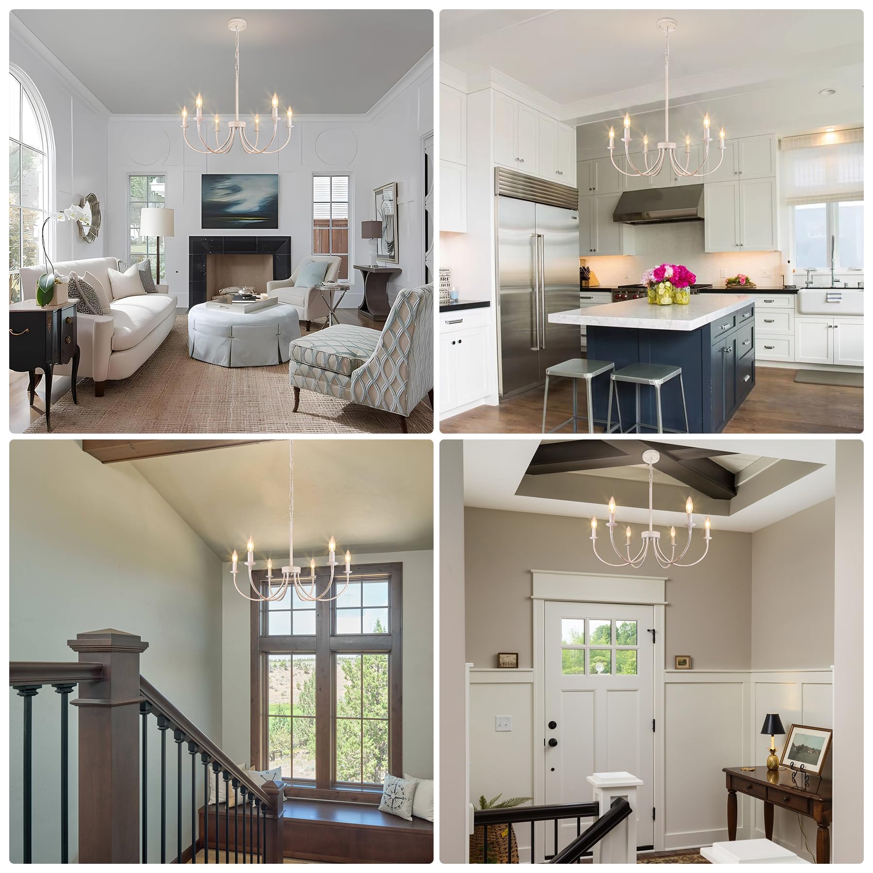 Puyveyor 6 Light French Country Chandelier, Antique White Farmhouse Chandelier — product photo
