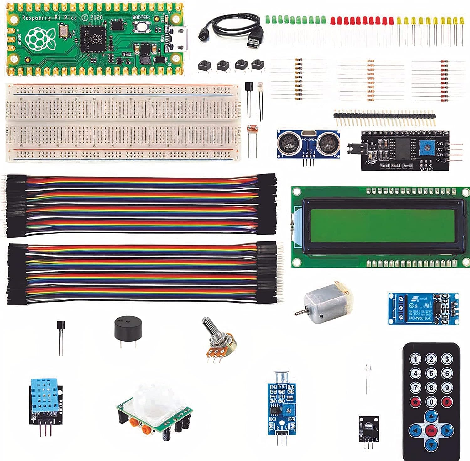 REES52 Raspberry Pi Pico Super Starter Kit - RP2040 Microcontroller - DIY Raspberry Educational Kit - 27 Modulles and Components - Suitable for MicroPython Programming