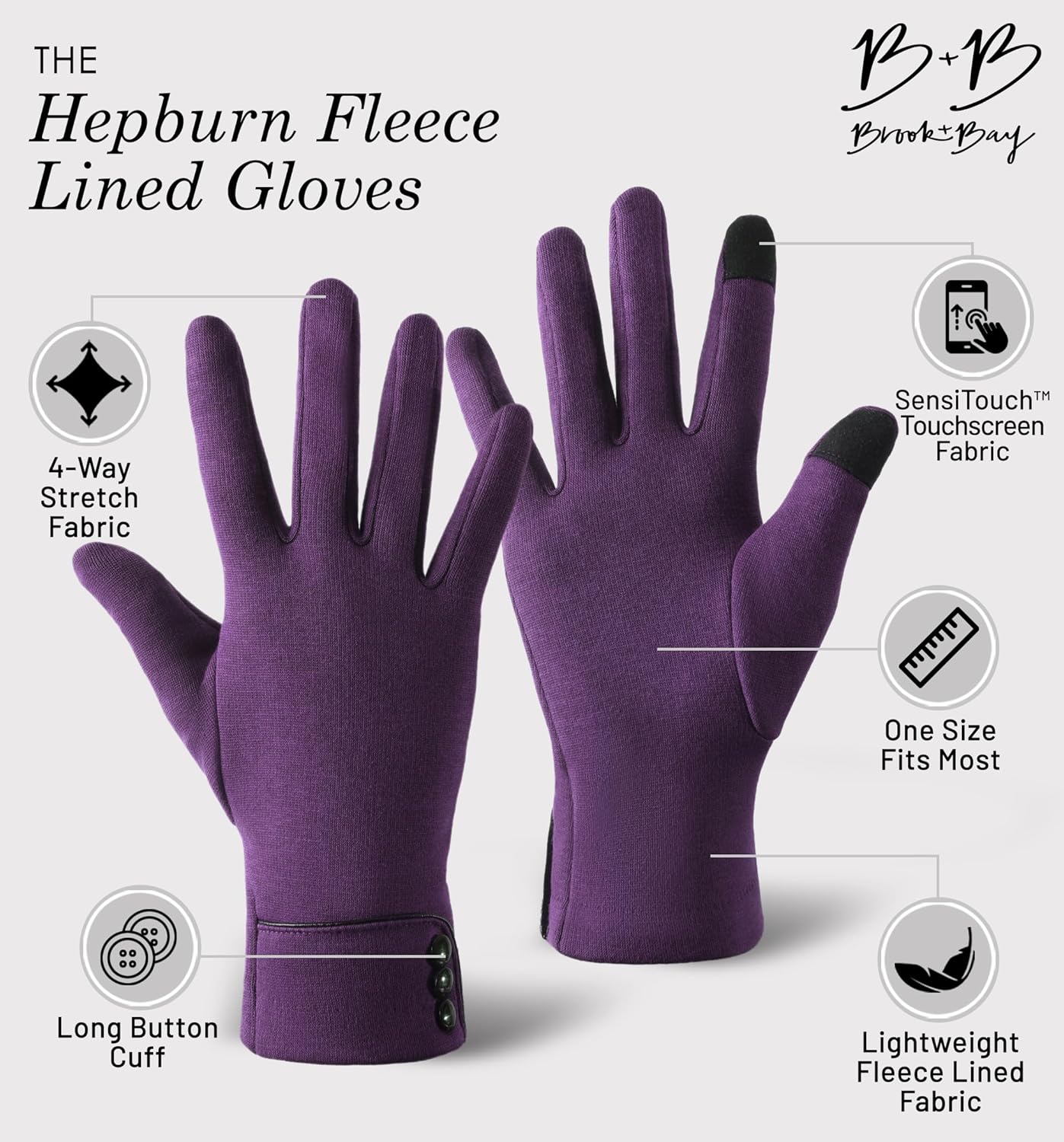 Brook + Bay Women's Cold Weather Gloves - Touchscreen Fleece Gloves for Texting - Image 4