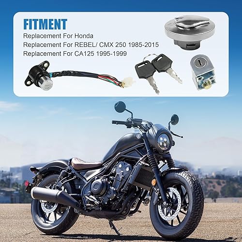 Miniatura 2 de JDMSPEED Nuevo Juego de Llaves con Interruptor de Encendido, Tapa de Combustible, Cerradura de Casco y Asiento de Repuesto para Honda Rebel 250