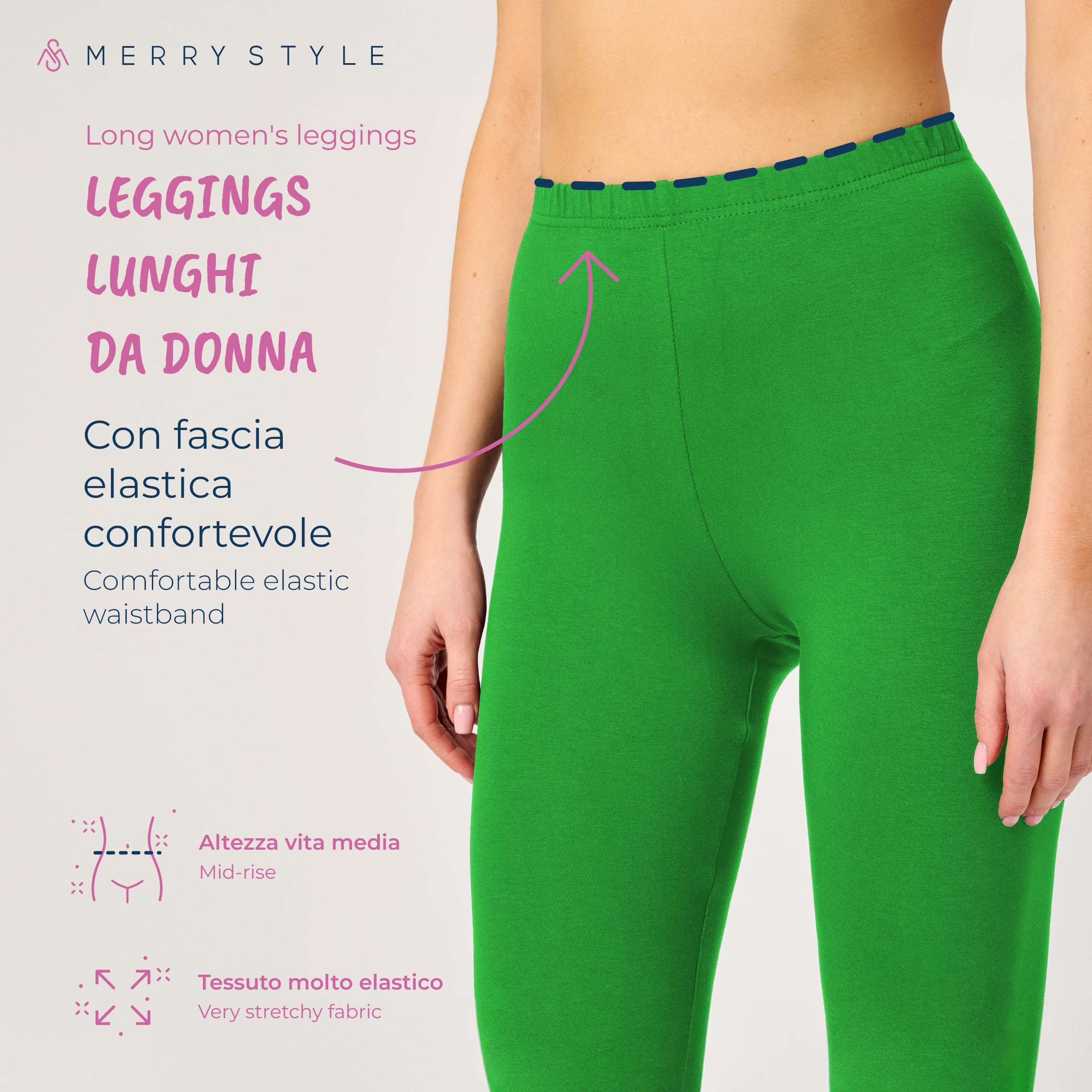 Merry Style Leggings Lunghi Donna in Viscosa con Elastan Ampia Pantaloni Donna Banda Elastica Leggins Donna per Casa Palestra Tempo Libero MS10-143