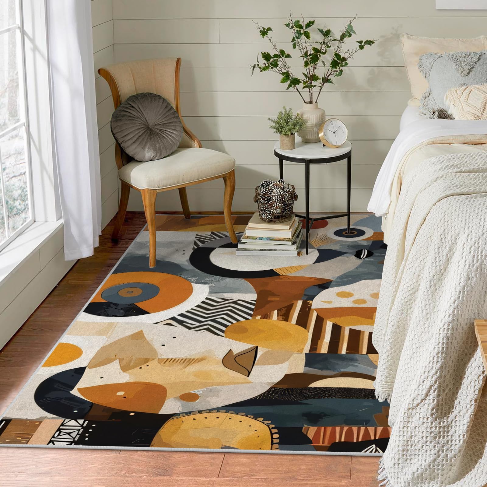 Teppich Quadratisch 150x150 Moderne Abstrakt Teppich Kurzflor Waschbar in Waschmaschine Afrika Kunst Teppich Gegend rutschfest Dünn Saugfähig für Wohnzimmer Schlafzimmer Küchen