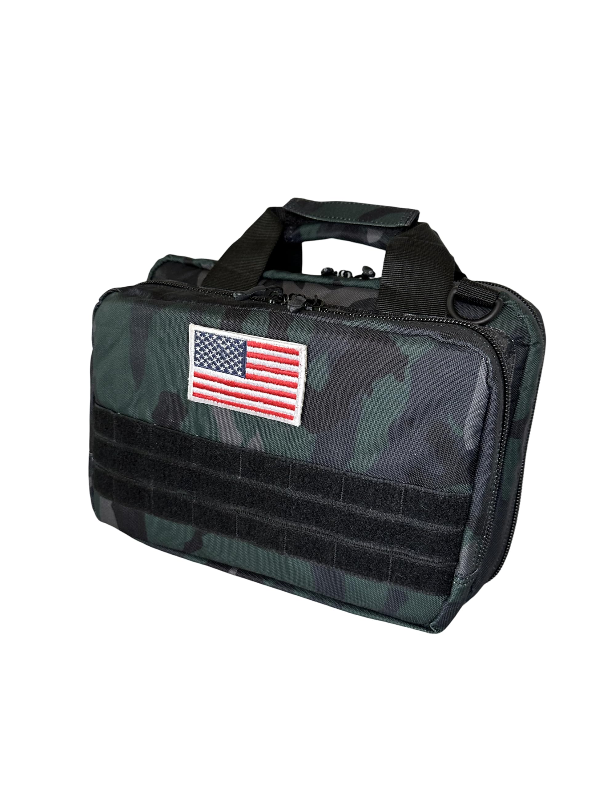 Camo Gun Case Bag | Durable & Water-Resistant 1000D Polyester Tactical Bag with Lockable Zippers | Comfortable Padded Handle & Adjustable Shoulder Strap | American Flag Patch Included
