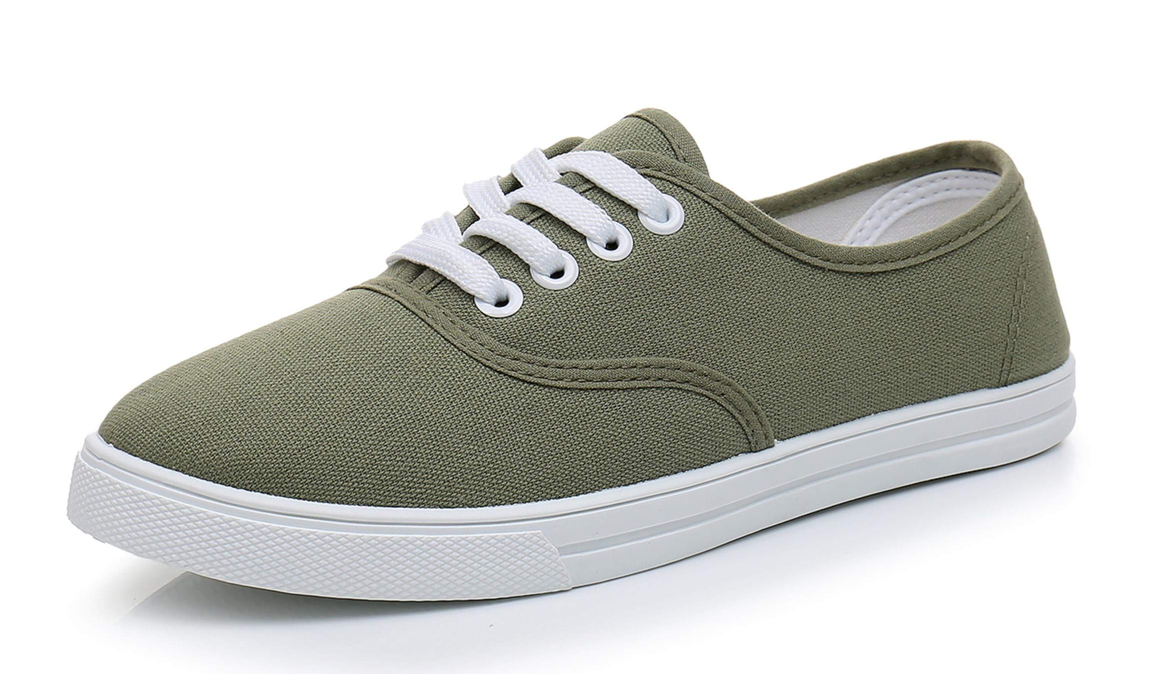 VenusCelia Tenis de lona arcoíris para mujer con cordones, verde (Oliva/pétalos de pincel.), 35.5 EU