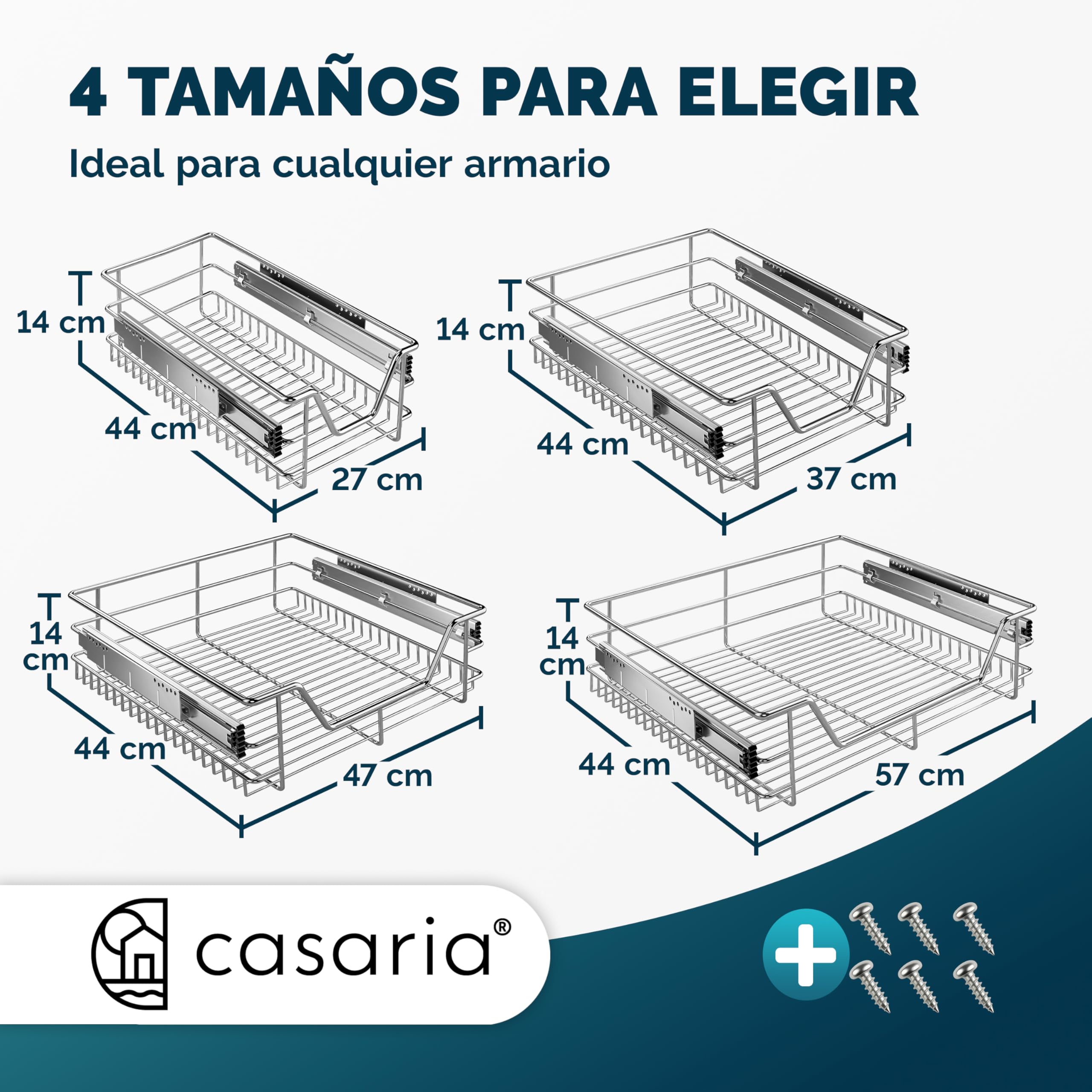 CASARIA® 4x Cajón Telescópico Armario Cocina 40cm Extraíble Carga 20Kg