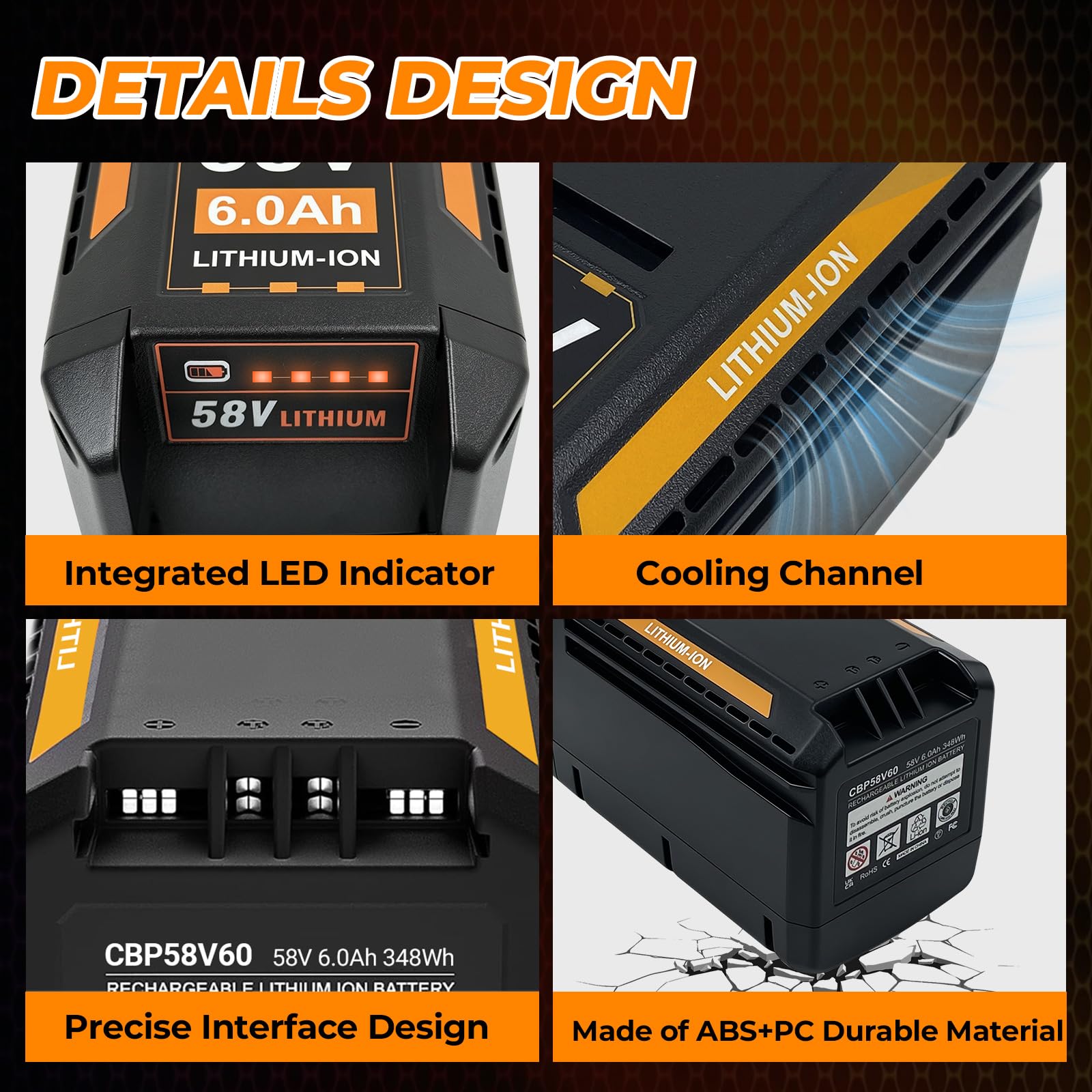 Batería de litio de 58 V y 6000 mAh, repuesto para batería Echo 58 V CBP-58V40 CBP-58V20 CBP-58V2AH CHT-58V CDST-58V CCS-58V CLM-58V, compatible con Echo 58 V MAX PRO serie herramientas eléctricas