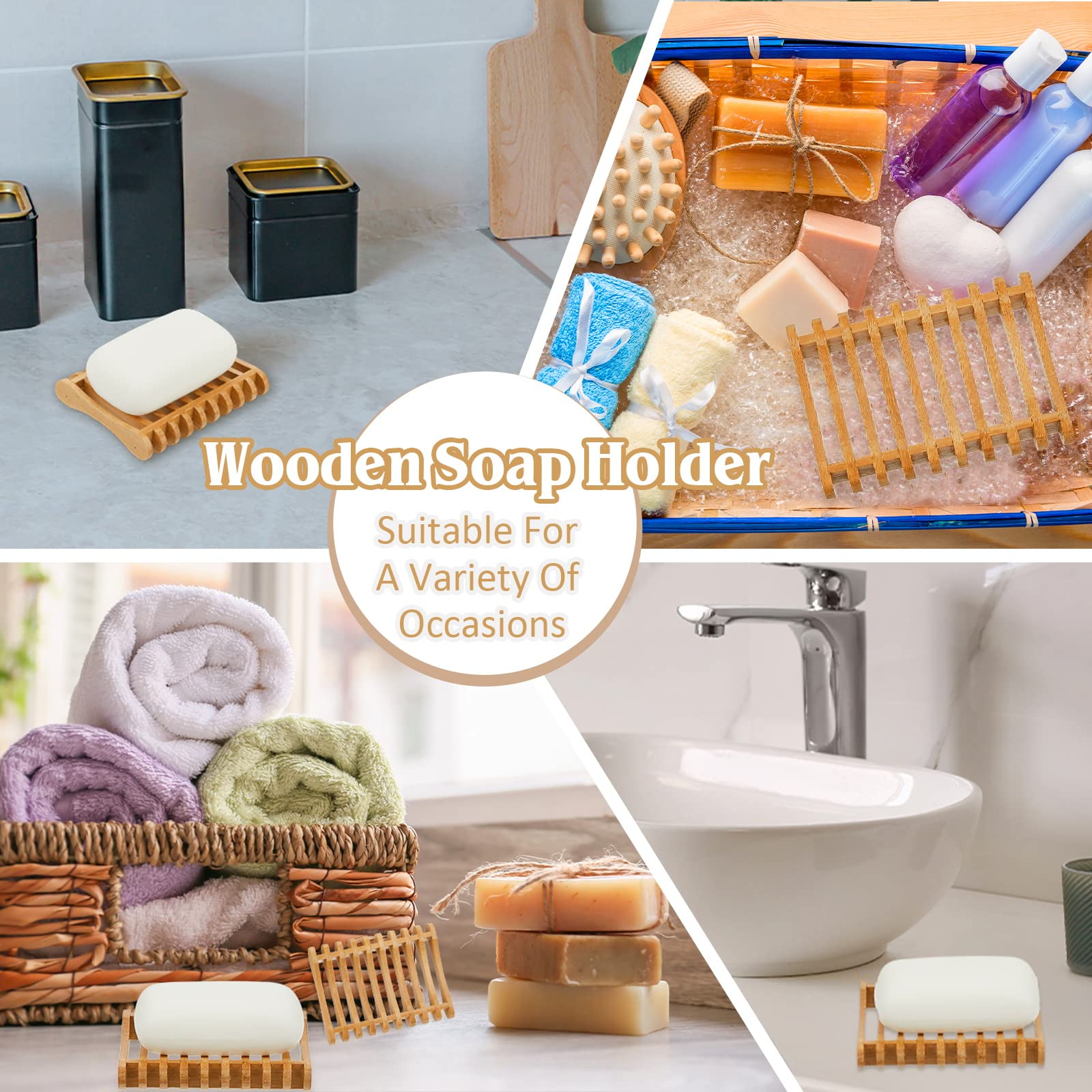 2-Pack Natural Bamboo Soap Dish With Drainage - Self-Emptying Holder For Bathroom/Kitchen Sink - View #10