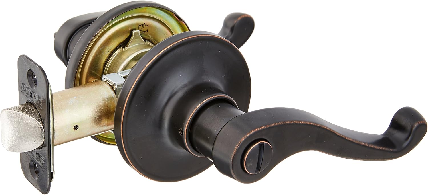 J-Series by Schlage Lasalle Door Lever with Standard Trim, Bed & Bath Privacy Lock, Aged Bronze, J40 LAS 716