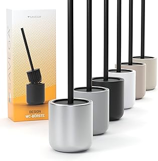 SAVEGA - Klobürste Edelstahl Silikon - Toilettenbürste mit Halter im Set - WC Bürste mit antibakteriellem Kopf - WC Garnitur - Eleganter Klobürstenhalter - Toilet Brush - Silber