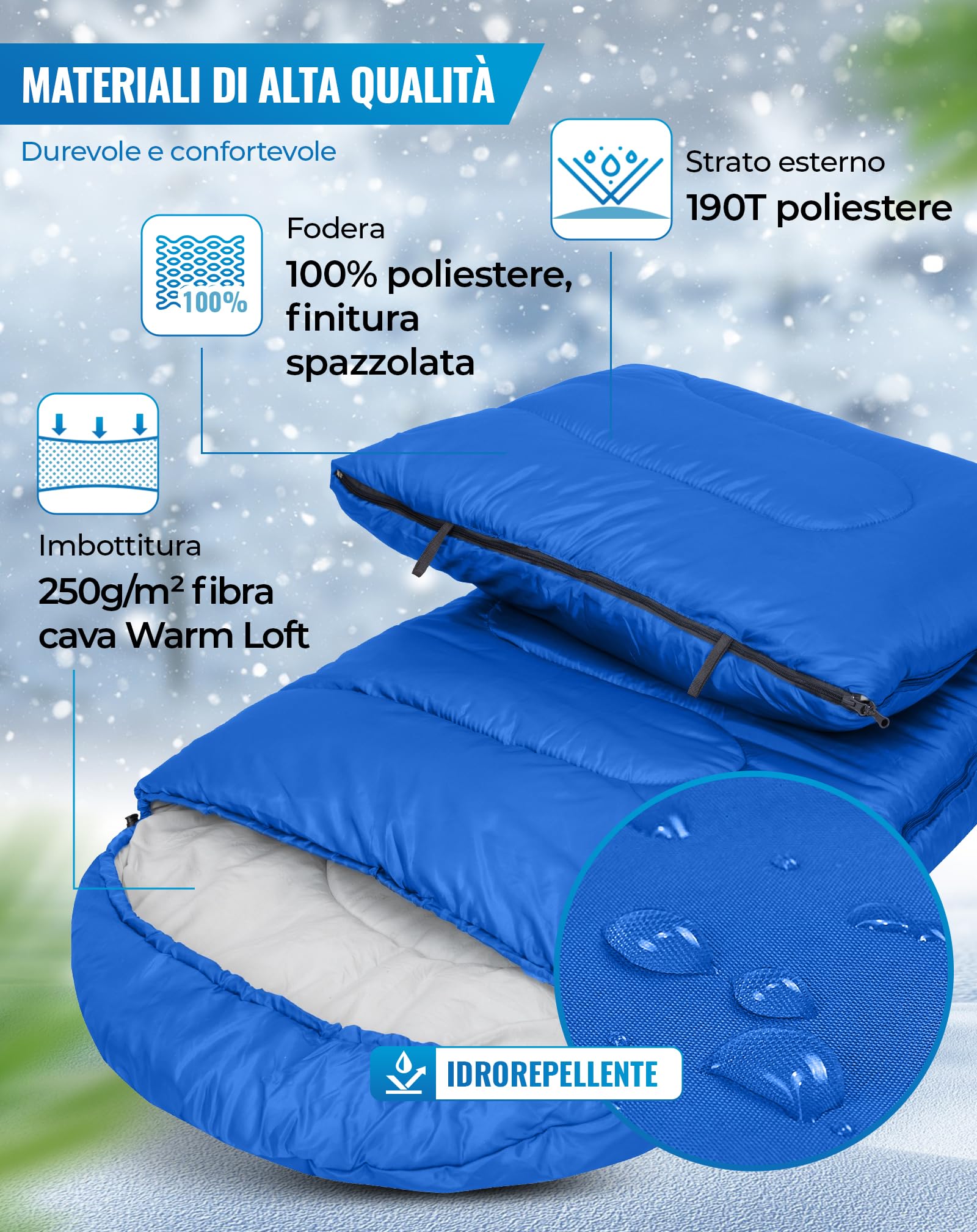 KingCamp Sacco a Pelo Oasis 3-4 Stagioni Impermeabile e Leggero per Camping (Bambini e Adulti) - Collegabile Sinistra/Destra per Doppio, Ideale per Viaggi e Attività Outdoor - 5