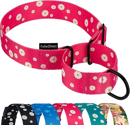 CollarDirect Collares Martingale para perros con patrón floral resistente, seguridad para mujeres, de nailon, cuello ancho, diseño de flores, talla