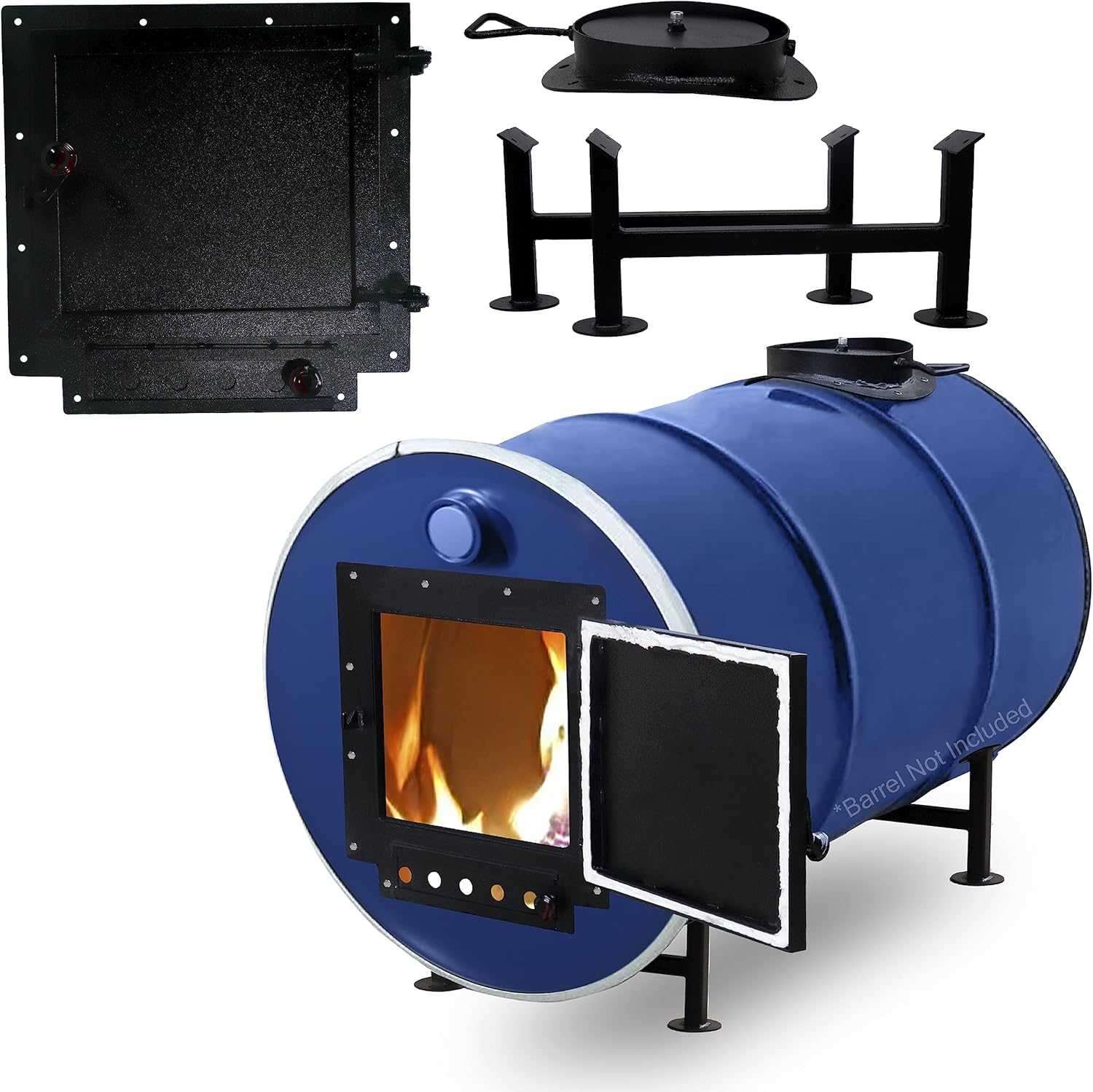 Barrel Stove Kit – Perfect For 30 to 55 Gal Drum Wood Stove Kit - Heavy Duty Steel Barrel Camp Stove Kit w/Stove Door - DIY Oil Barrel Stove Kit Heat Source for Winters in Workshop, Cabin, or Garage