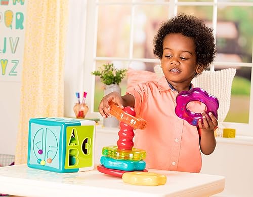 Miniatura 4 de Battat Combo de clasificación y pila - Juego de clasificación sensorial de 17 piezas - Cubo de actividades con laberinto de cuentas - Juguetes