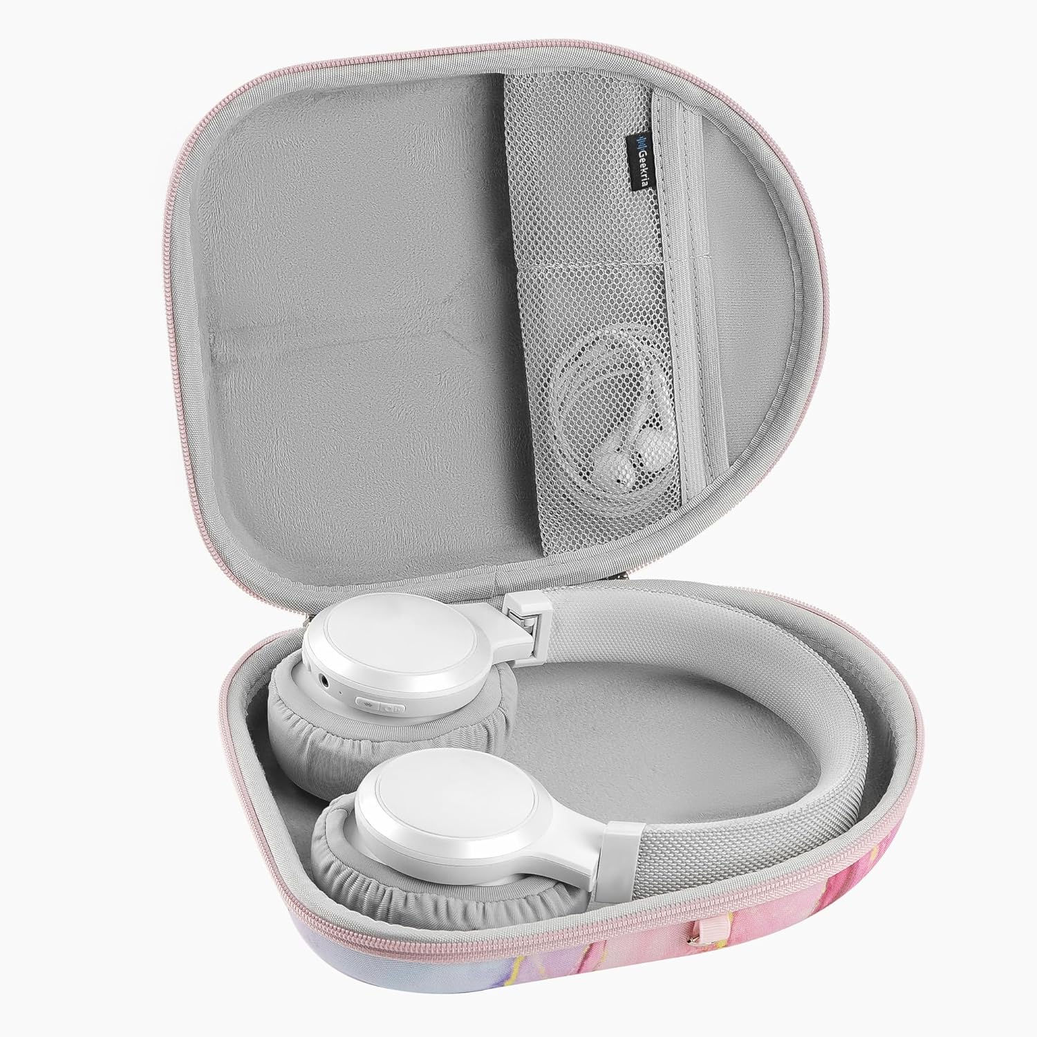 Geekria NOVA Headphones Case Compatible with JBL Tune 770NC/760NC/750NC/720BT, Live 770NC, Replacement Hard Shell Travel Carrying Bag with Cable Storage (Pink Marble)