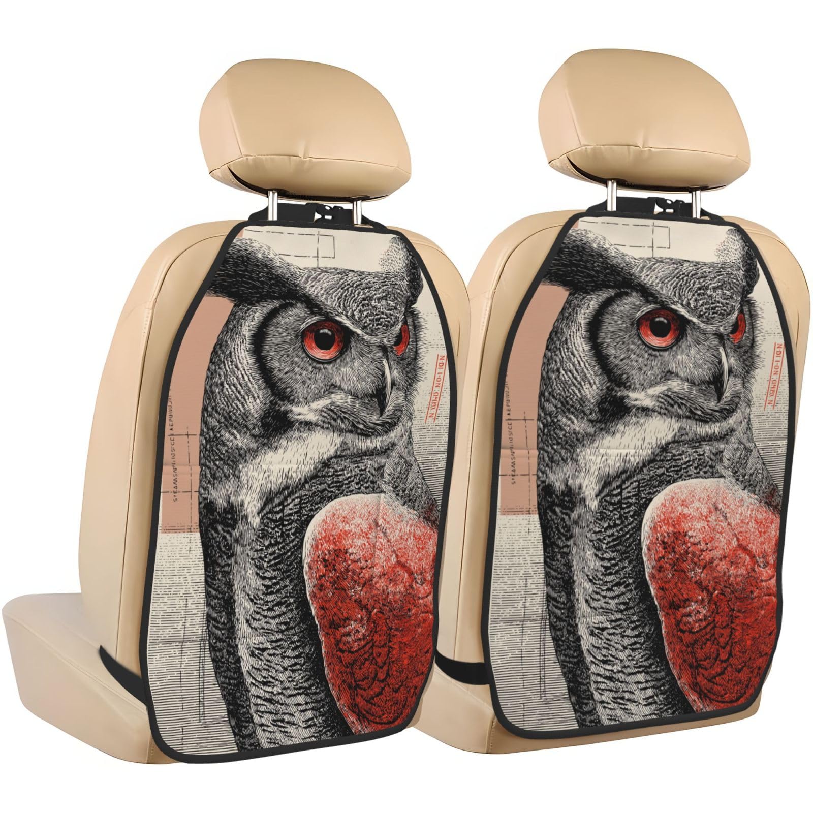 Owl In Postage Stamp Car Seat Back Kick Protectors,2 Pack Kick Mats With Storage Pockets For Vehicles To Protect From Dirt Mud Scratches