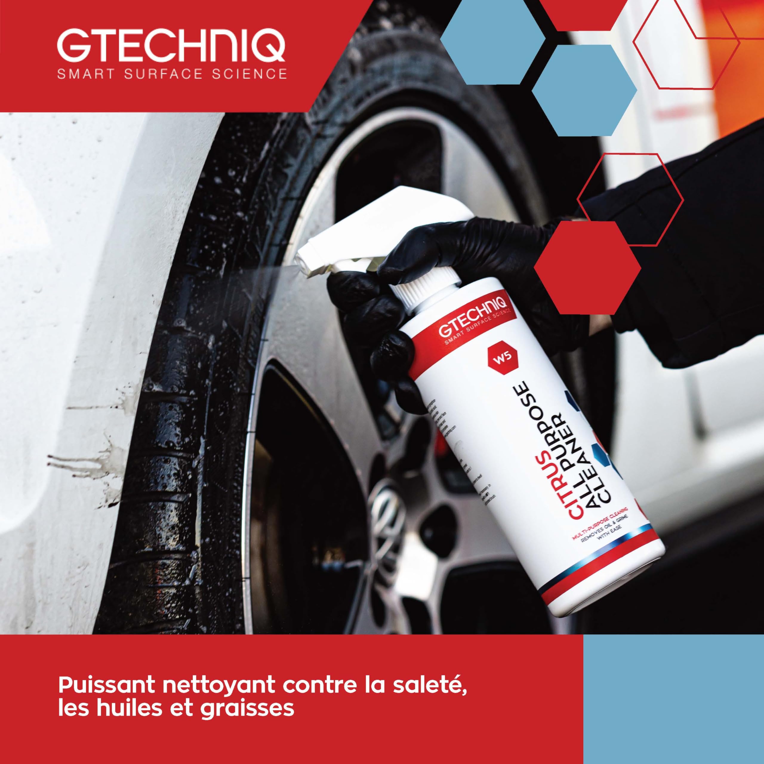 Gtechniq W5 Citrus Nettoyant tout usage 500 ml - Élimine facilement graisses, saleté et taches tenaces, sans danger pour les cires et les protection céramique - pour l’automobile et la maison -