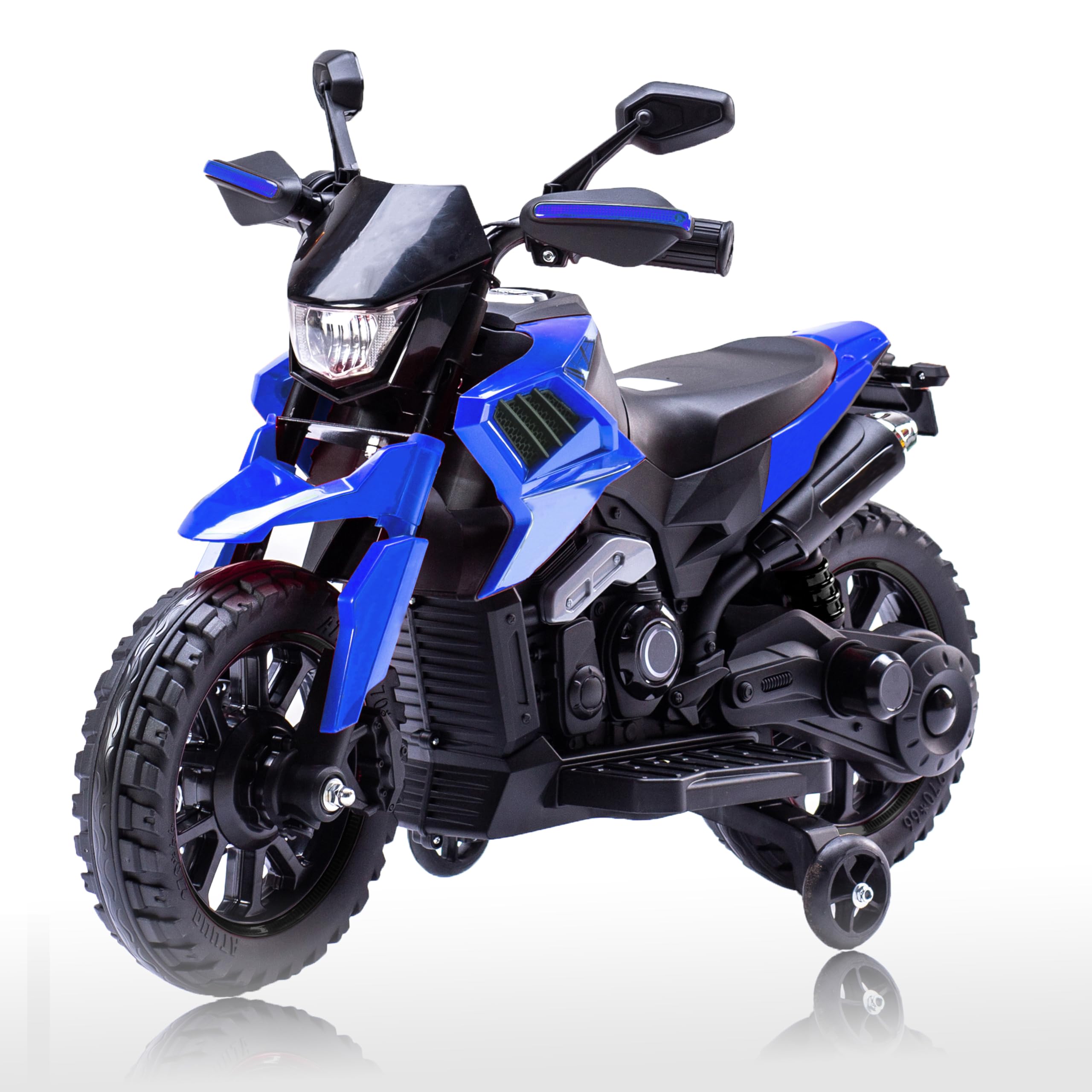 Elektro-Motorrad Kinder 6V mit Stützrädern, Kindermotorrad mit LED und Musik, Akku 6V4Ah, Belastbarkeit 25 kg, Elektrisches Spielzeug für Jungen und Mädchen 3-6 Jahre, Blau