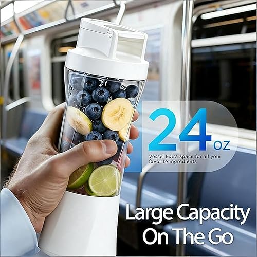 Miniatura 3 de TorqueHome - Batidora portátil 3 en 1, licuadora personal inalámbrica de 24 onzas, recargable USB-C, autolimpiante, vaso a prueba de fugas con tapa,