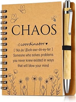 Funny Chaos Coordinator Notebook, 1 Ballpoint Pen, Thank You Gift for Teacher, Leaving Presents for Colleagues, Women Work Appreciation Item, 2 Pcs
