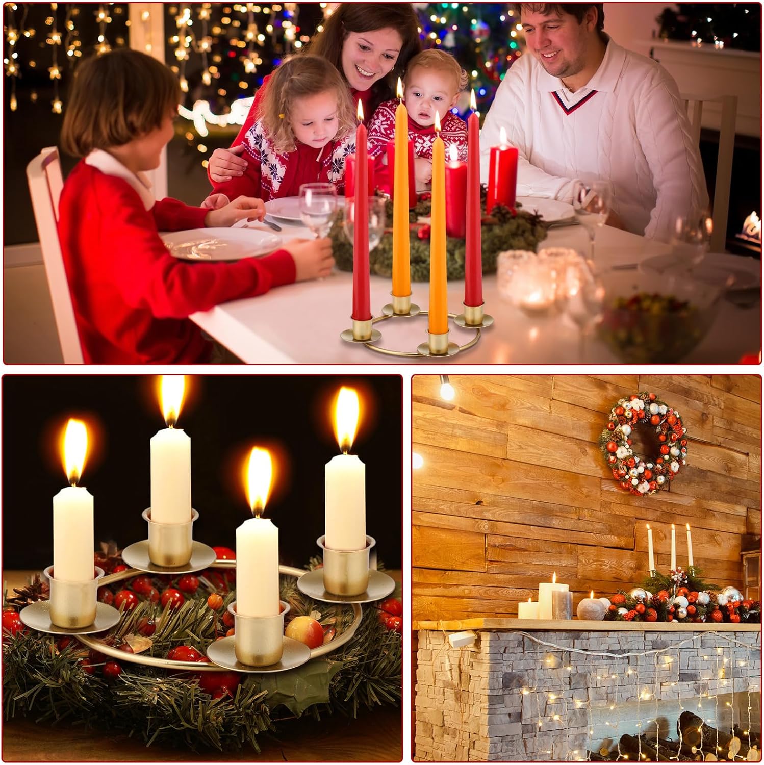 Sliner 8 Pcs 8 Pcs Christmas Advent Wreath Ring Gold Advent Ring Candle Holder Round Shape Taper Wreath for Home Table Decor Xmas Decorations