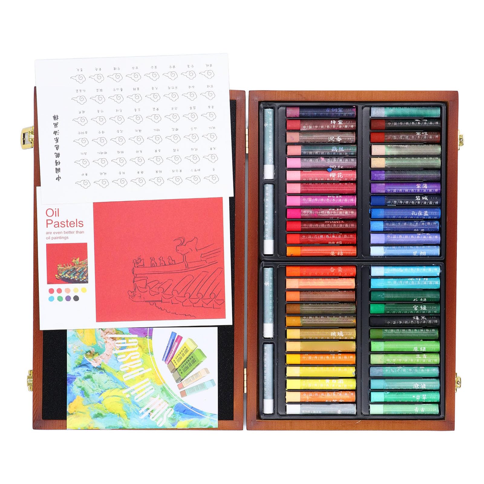 Ölpastell-Set mit 48 Farben, Wasserlösliches Weiches Pastell-Set, Künstlerbedarf mit Holzkiste für Künstler, Anfänger, Studenten, Lehrer