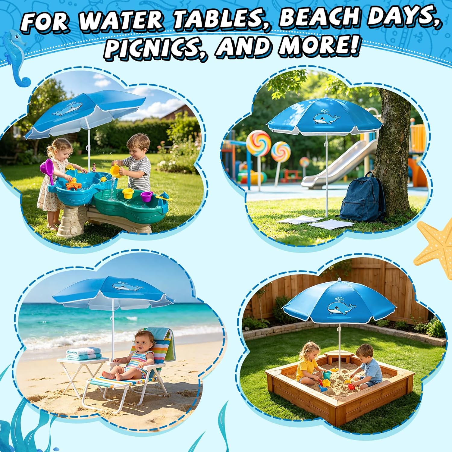 Lettry Adjustable Water Table Umbrella, Silver-Coated 40 Inch Portable Outdoor Umbrella, Sun Shade for Beach Sand Play Camping Picnic Tables Garden Patio, Lightweight Durable (Blue)